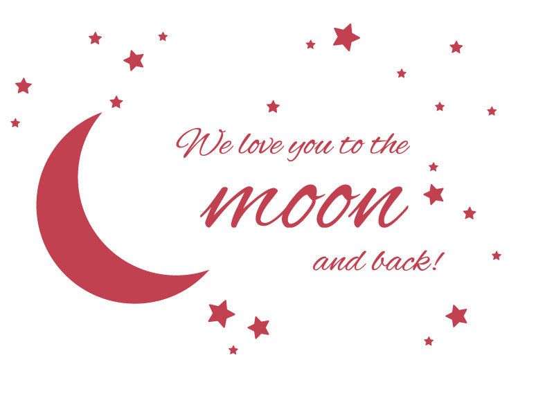 Adhésif décoratif « To the moon and back », H 44 po x l 65 po x P 0,01 po, Rouge Dahlia
