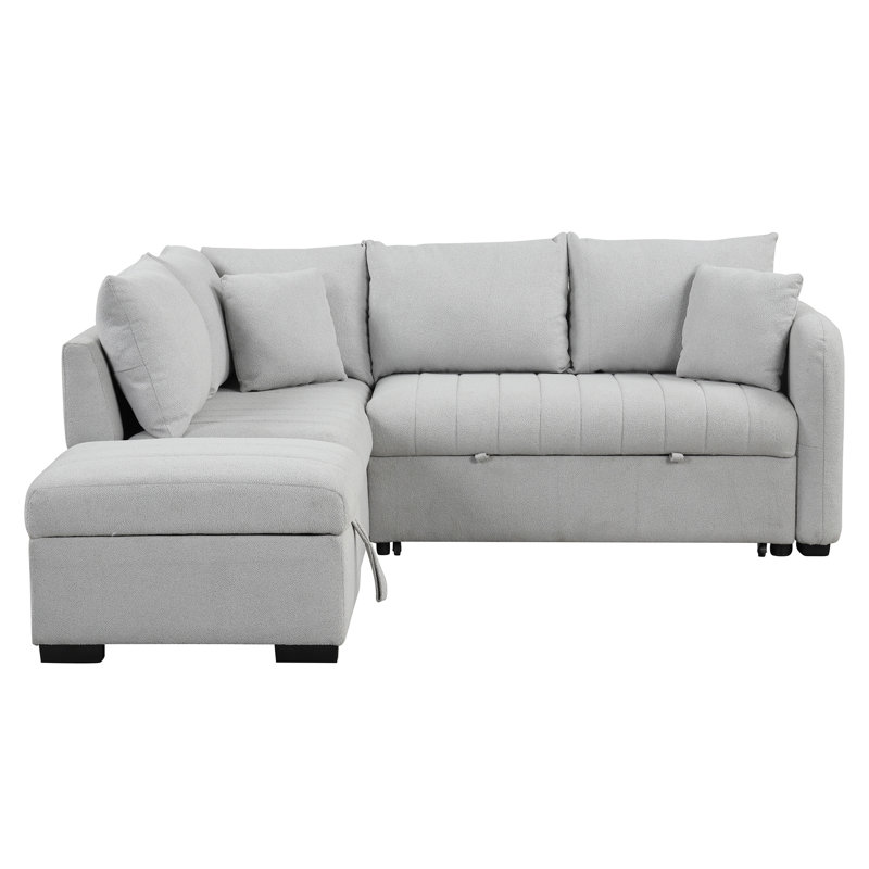 82.6" L-Shaped Sectional Pull Out Sofa Bed Sleeper Sofa With Two USB Ports, Gray Polyester