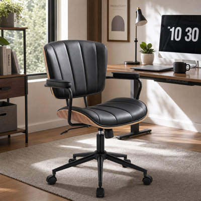 Pu Leather With Modern Walnut Drafting Office Chairs