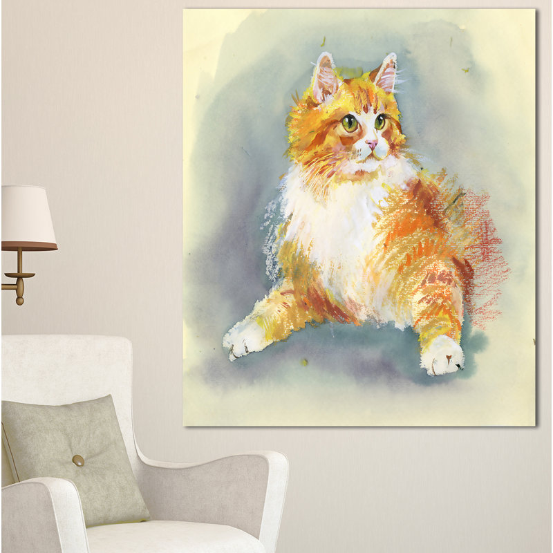 « mained aquarelle cat », reproduction d’art sur toile tendue, H 20 po x l 12 po x P 1po