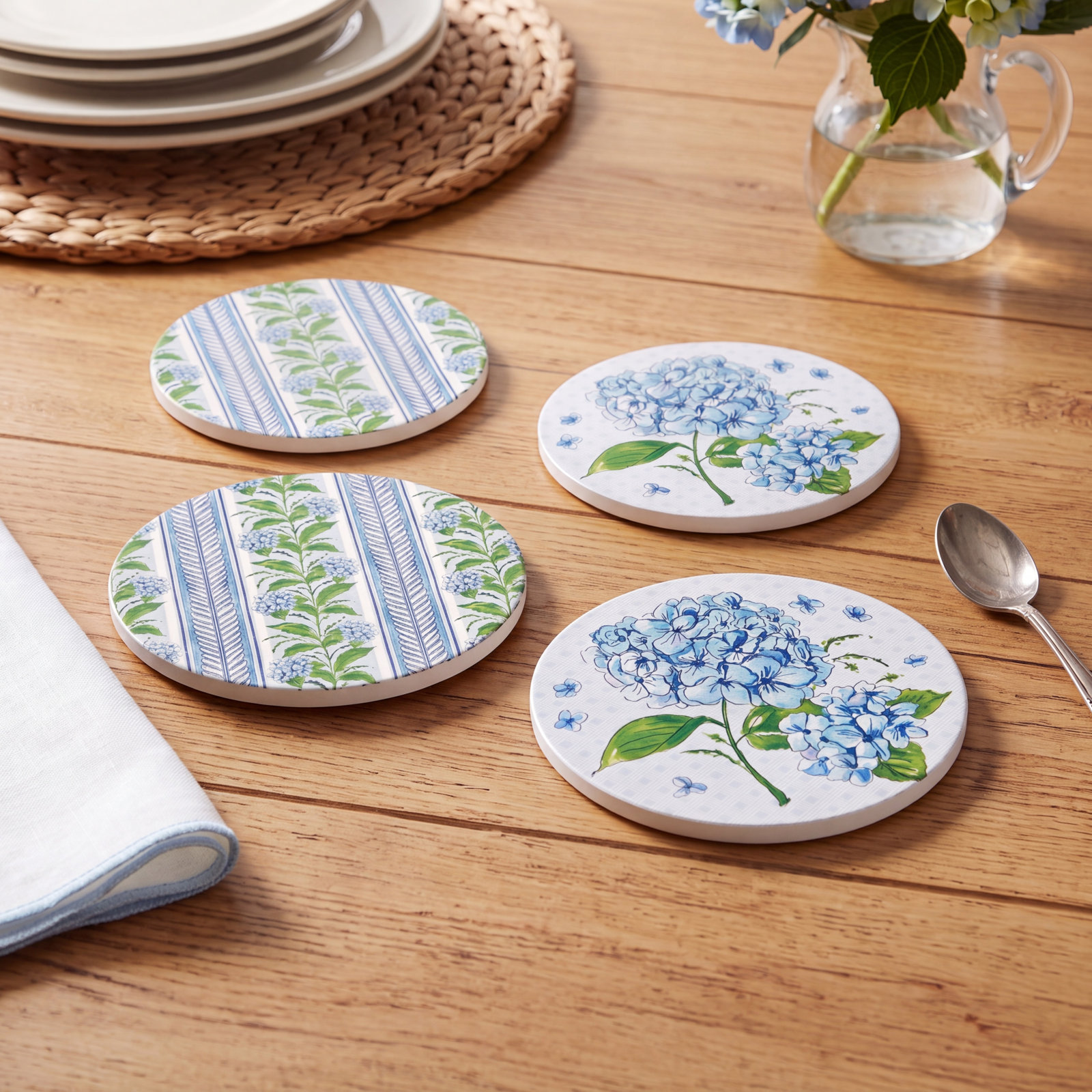 Hydrangea Coaster Set with Holder