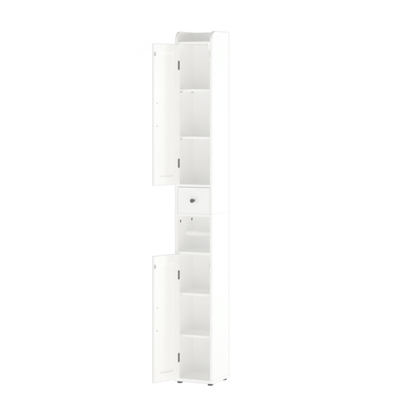 67.51" Tall Bathroom Storage Cabinet With Adjustable Shelves,Slim 2 Doors Freestanding Cabinet With Anti-Tip, Open Compartments, For Home, Small Spaces, Bathroom,Kitchen, Living Room, White