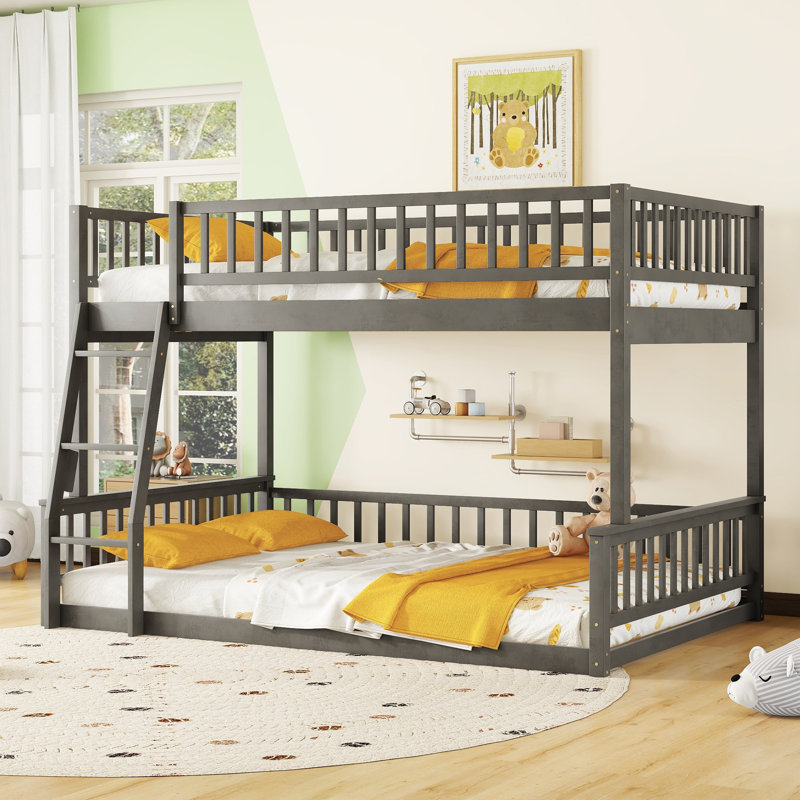 Bunk Bed, Grey, Full XL Over Queen