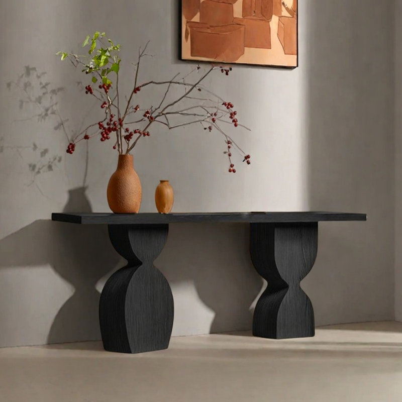 Table d'entrée en bois massif Wabi-Sabi, Noir, H 29,5 po x l 59,1 po x P 11,8 po