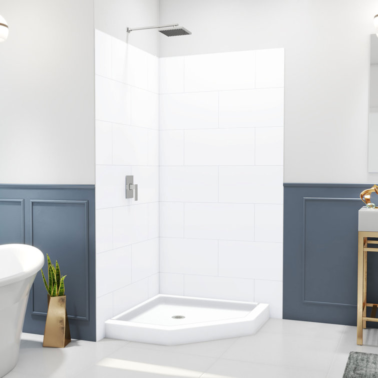 DreamLine DreamStone 38 in. D x 38 in. W Base and Wall Kit in White Traditional Subway Pattern