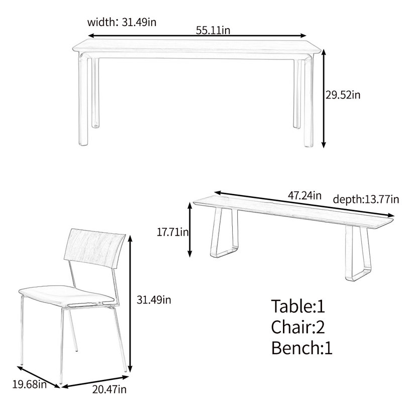 High quality solid wood table set, 29.52"H x 55.11"L x 31.49"W