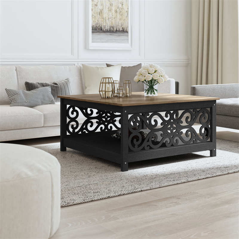 Ariba Coffee Table with storage, Black/Knotty Oak