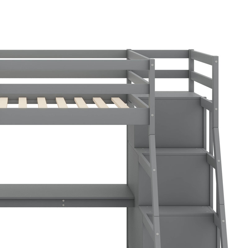 Full-Size Loft Bed Featuring 7 Drawers, 2 Shelves, And A Desk, Gray