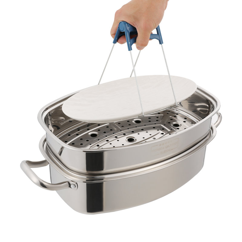 Casserole à vapeur 304 en acier inoxydable 304, batterie de cuisine à vapeur ovale 1,32 gallons, 9.45" H x 18.5" W x 10.24" D