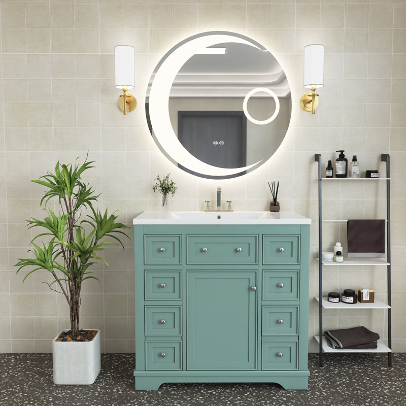 Ensemble de meuble-lavabo simple 36 po avec plateau en céramique Celsie, Vert