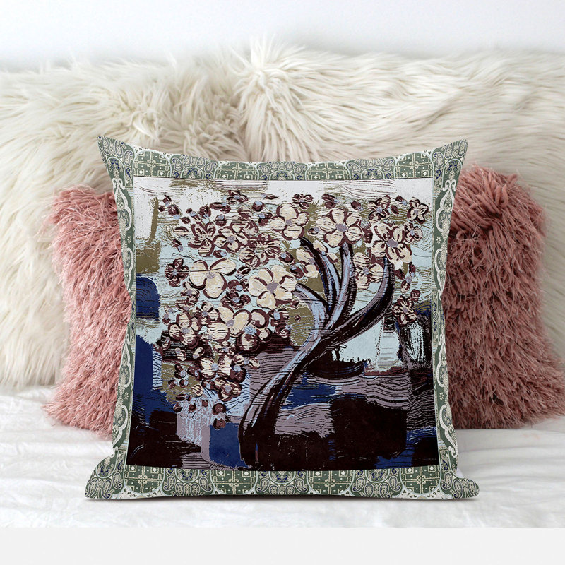 Housse et insert de coussin carré en polyester intérieur / extérieur, 20 po x 20 po, Blanc / Vert / Bleu