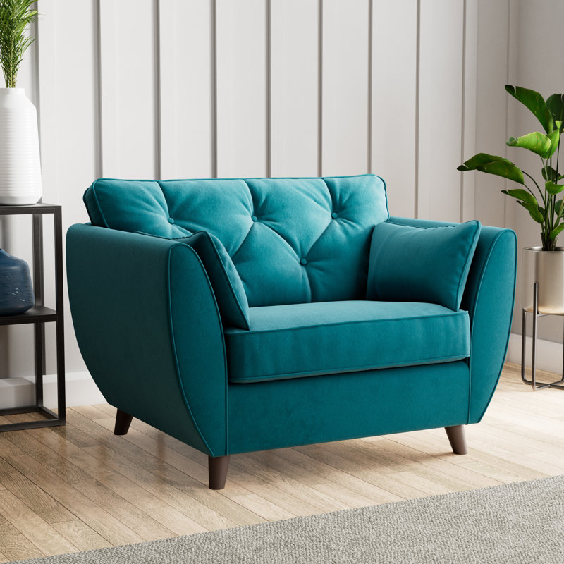 Hoxton Upholstered Chair And A Half, Mallard, Dark Brown Wood