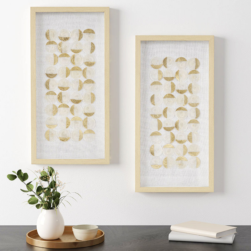 Natural Capiz With Gold Foil 2-Piece Shadowbox Wall Decor Set, Capiz Shells Shadowbox Set 