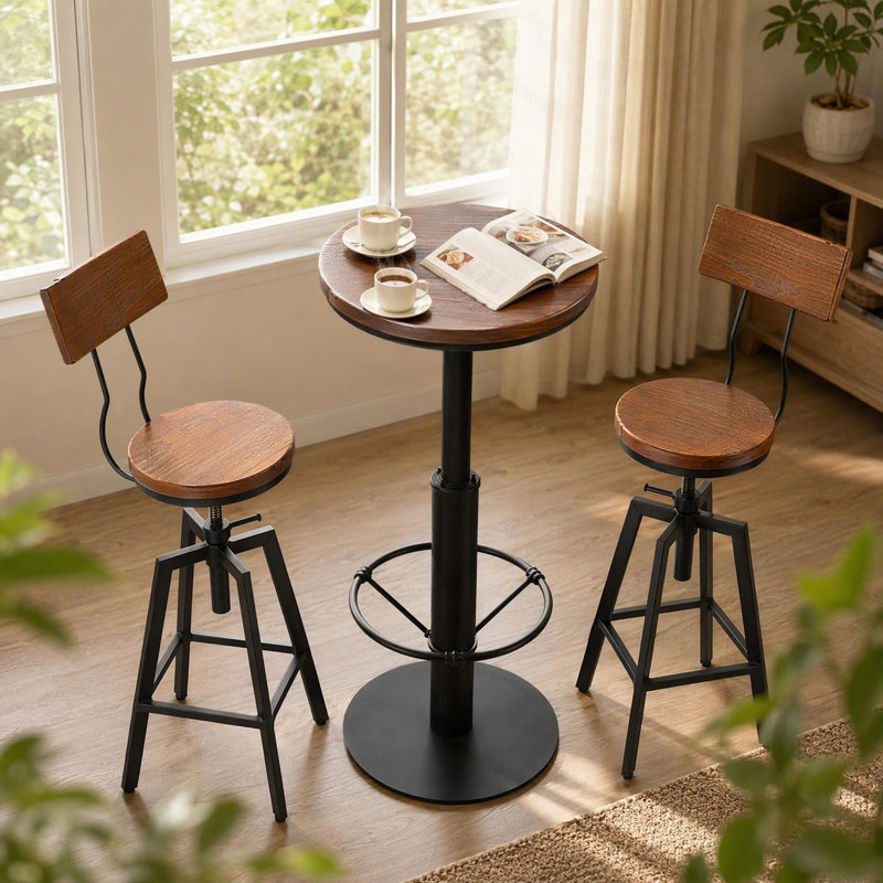 2 - Person Pine Solid Wood Top Pedestal Base Dining Set