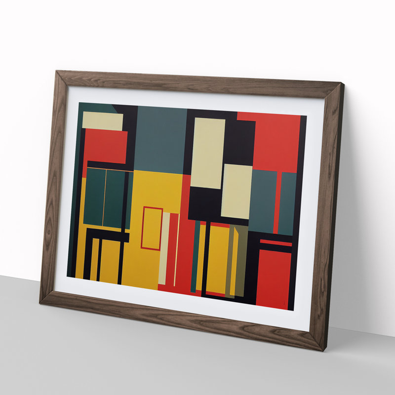 Bauhaus Vol.7 Abstract 1 Piece Single Picture Frame Wall Art, 46cm H x 64cm W x 2cm D, Walnut