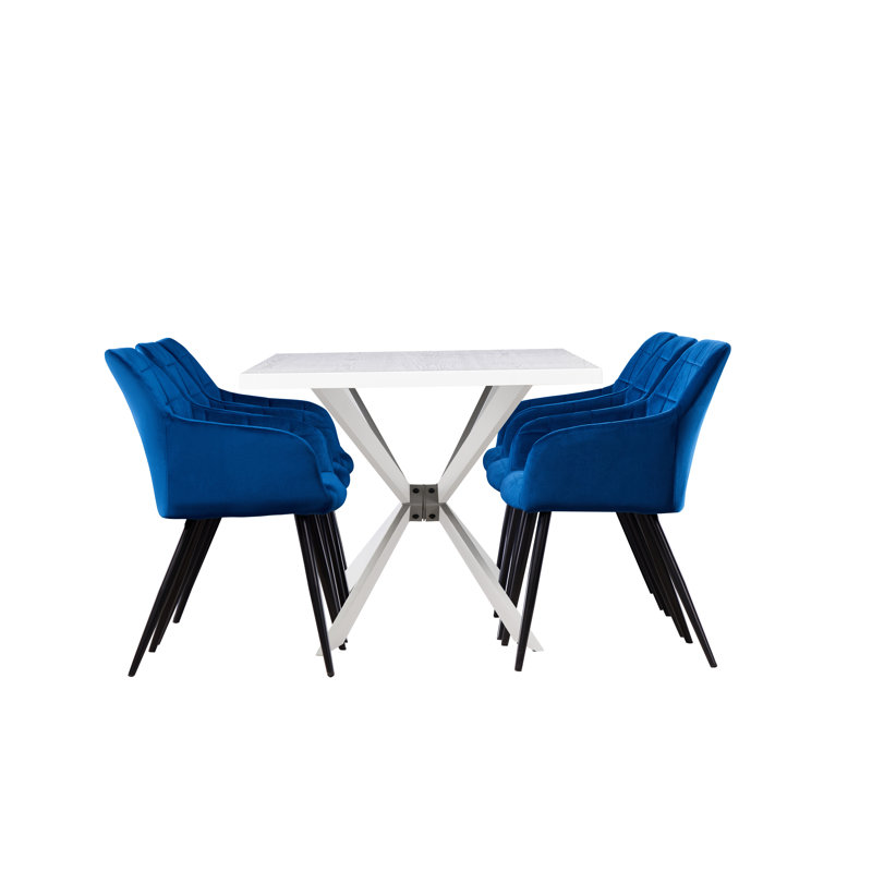 Yerres 6 Person Dining set - a Rectangular Wooden Dining Table with Metal Legs and a Set of 6 Quilted Velvet Dining Chairs for Dining Room - Modern Dining Table Set