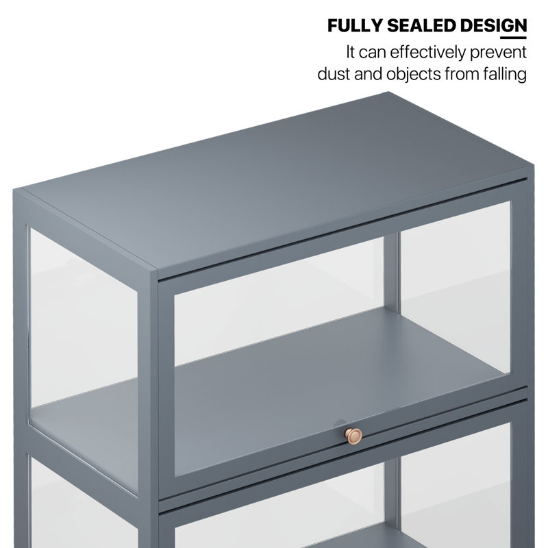 Modern Gray 4-Tier Bamboo and Acrylic Display Cabinet