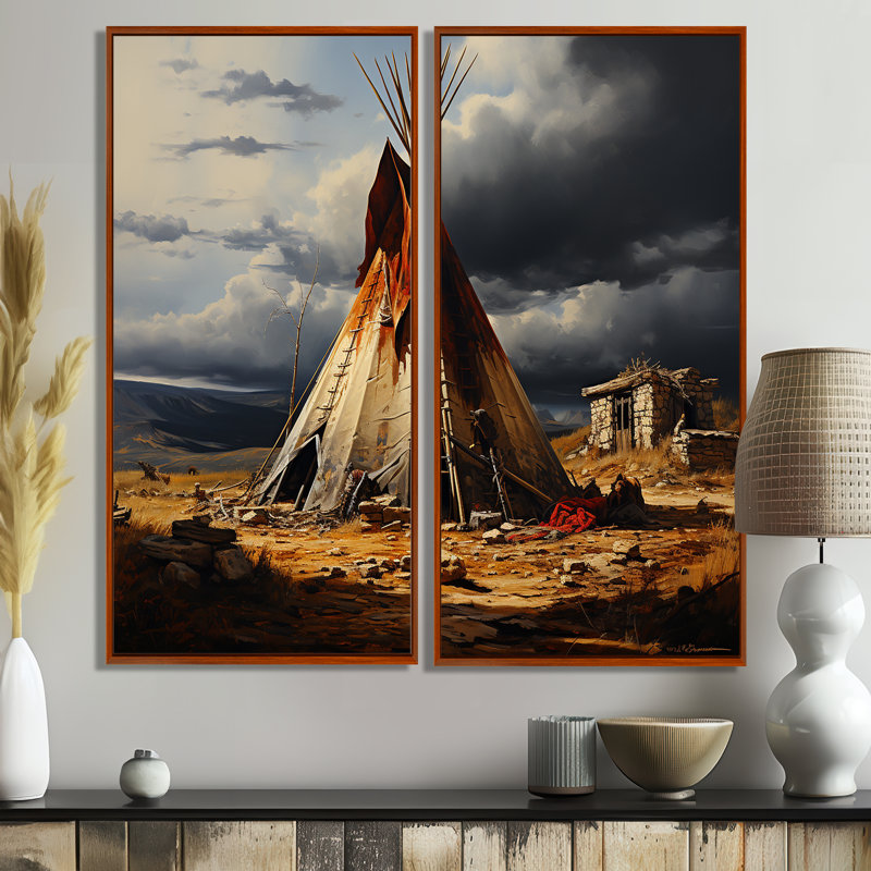 Tipi amérindien embrassant la tradition - art mural brun, H 40 po x l 40 po, Impression encadrée flottante, Brun