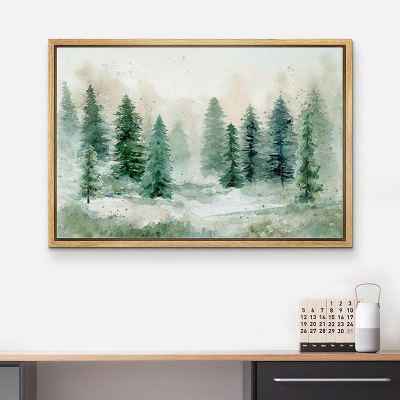 «Woodland Forest Landscape» IDÉE4WALL, reproduction d'art sur toile encadrée, décor de chambre de bébé, vert pastel, pin