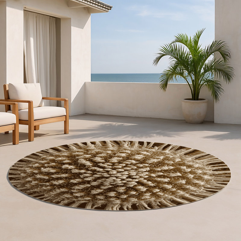 Nature Brown Indoor and Outdoor Area Rug, Round 5'