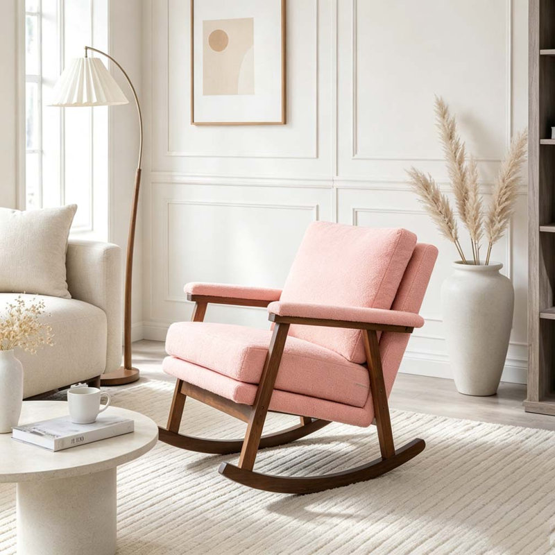 Chaise d'appoint moderne, chaise berçante avec structure en bois, Rose clair