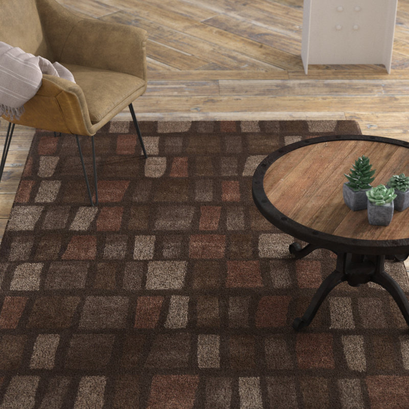 17 Stories Authentic Hand-Tufted Handmade Brown, Red & Tan Contemporary Abstract Wool Area Rug, Rectangle 7'9" x 10'6"