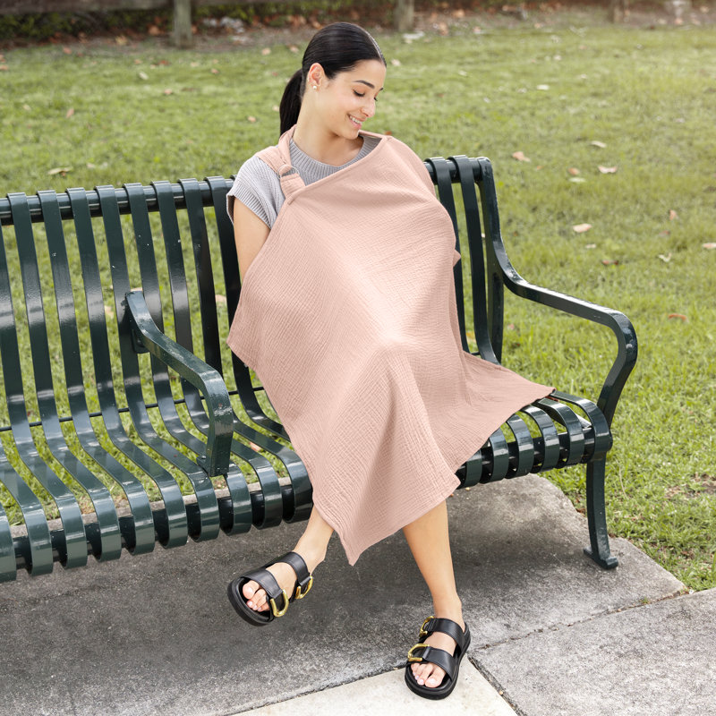 Comfy Cubs Breathable Nursing Cover - 100% Muslin Cotton with Rigid Hoop, Blush