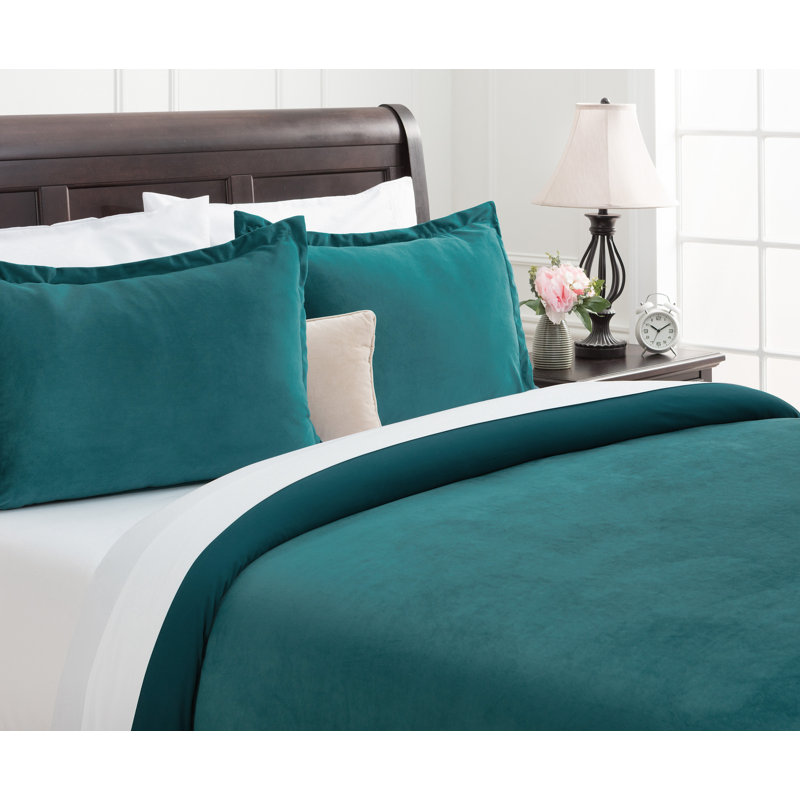 Chanasya Velvet Duvet Reversible Duvet Cover Set, King Duvet Cover + 2 Shams and 2 Pillowcases, Deep Teal