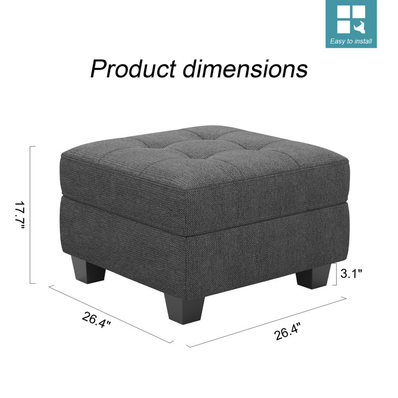Repose-pieds rembourré en lin et velours Buckleton, Lin gris foncé