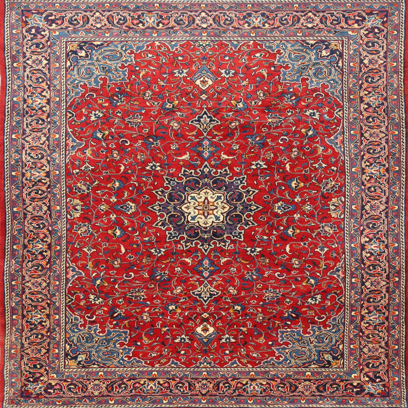 Tapis décoratif rouge d’inspiration orientale O’Neill, Carré 8 pi
