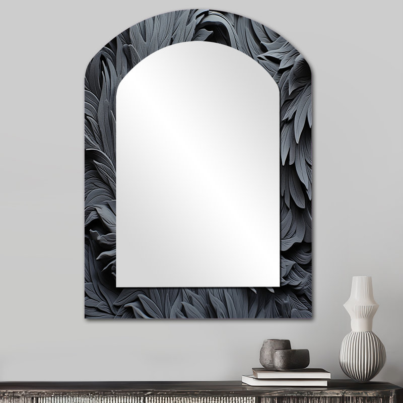 Grey Spiraling fractal sprial II - Abstract Spirals Arch Decorative Mirror, Modern Asymmetrical Large Wall Mirror, Printed Metal Art
