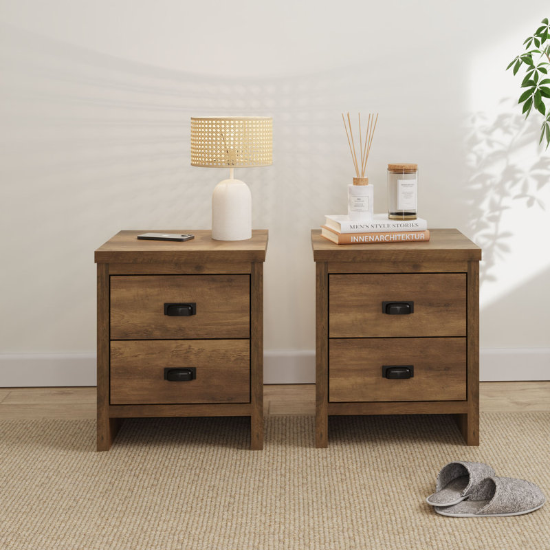 Almasi 43cm W Manufactured Wood Bedside Table, Knotty Oak