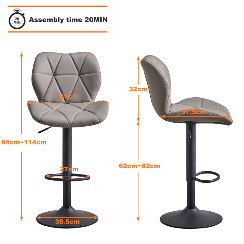 Abdur-Rasheed Swivel Upholstered Adjustable Height Counter Stool with Metal Frame, Grey PU