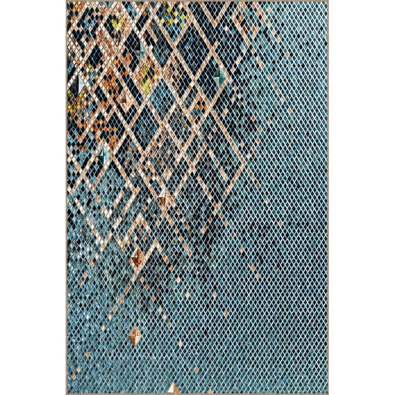 Tapis bleu lavable décoratif à motif géométrique abstrait bleu, Carré 3 pi 3 po