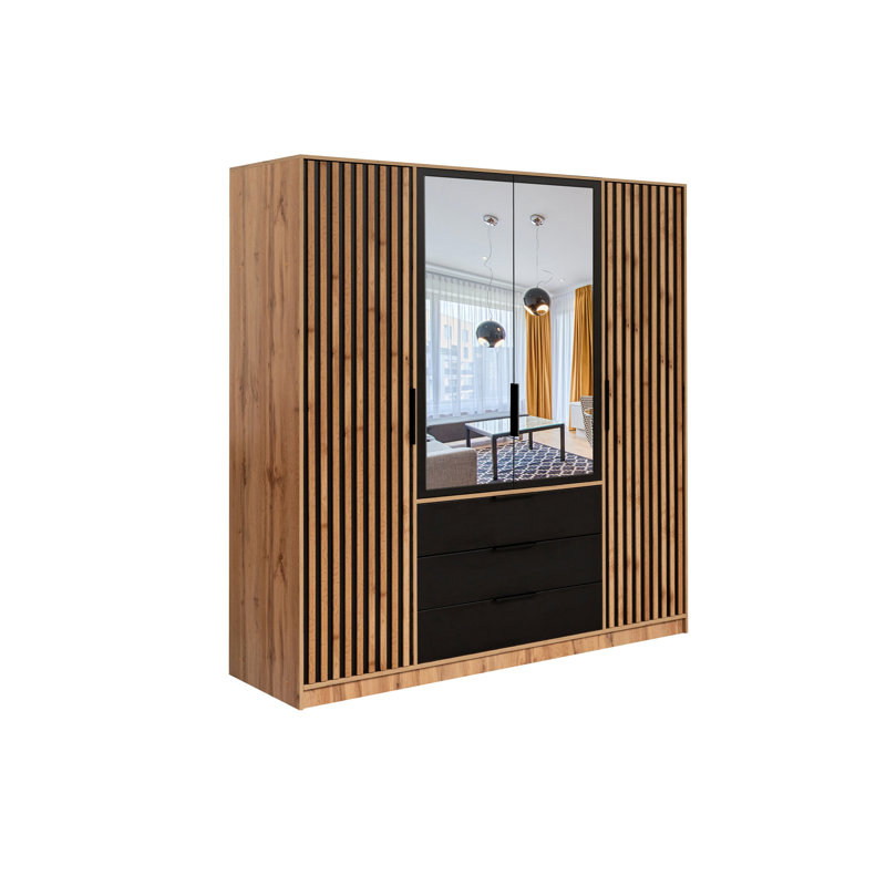Biser Manufactured Wood Wardrobe, Oak Wotan/Black Matt
