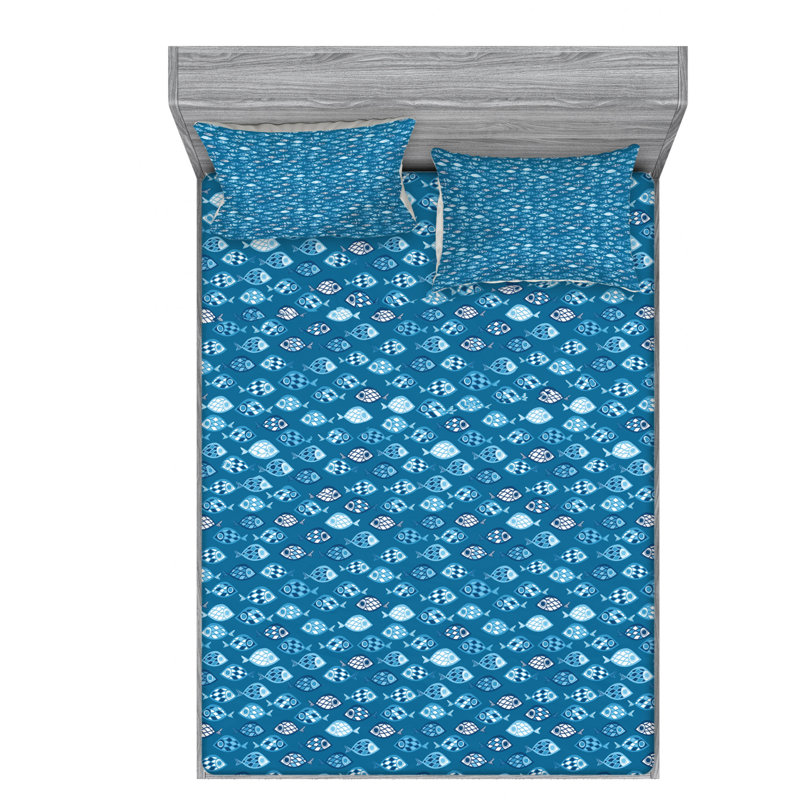 Fishes Microfiber Sheet Set, Queen Sheet Set with Fitted Sheet