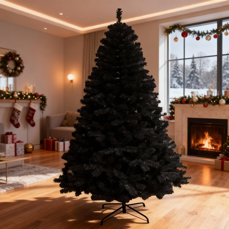 Black Artificial Christmas Tree, Metal Stand, Flame Resistant PVC and Easy Assembly, 12 ft.