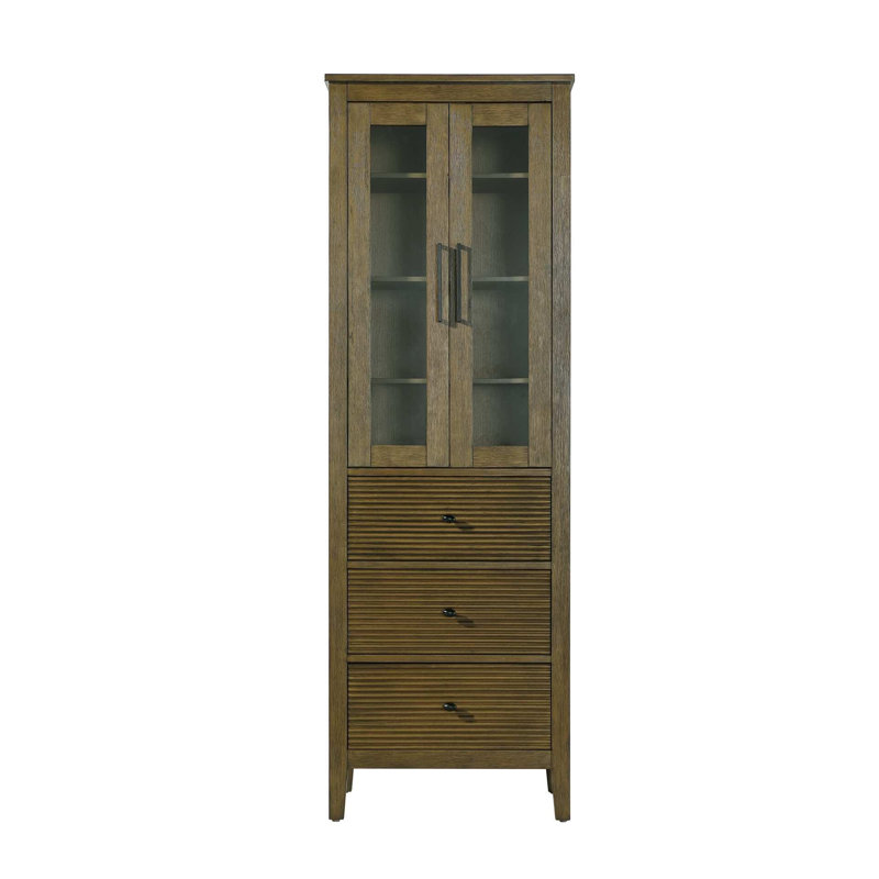 24 Inch Bath Storage Glass Cabinet in Hazel Oak, 72" H x 24" W x 18" D, Hazel Oak
