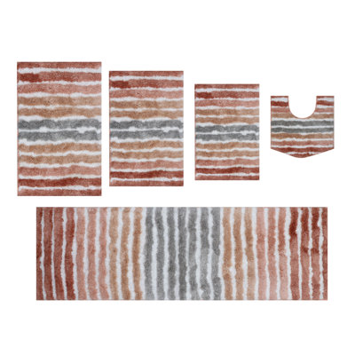 Bathroom Rugs Set of 5, Ultra Soft Microfiber Mats, Absorbent & Quick Drying, Non-Slip Rubber Backing, Machine Wash Bathroom Floor Mats for Tub, Shower, Sink – 17x24, 20x32, 21x54, 20x20, 24x40 Coral