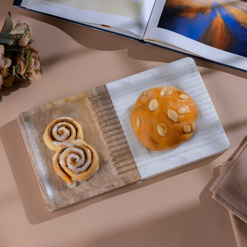 Wood & White Marble Grooved Platter