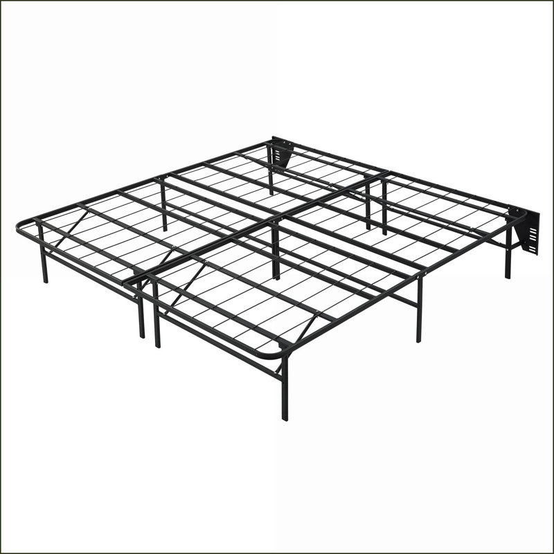 Structure de lit plateforme très grand californien en métal noir, conception pliable à profil haut de 14 po avec assemblage sans outil, aucun sommier tapissier requis
