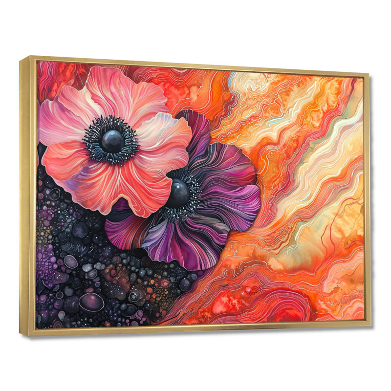 Geode Serenade Of Anemone Flowers II - Poppies, reproduction sur toile, H 12 po x l 20 po, Doré