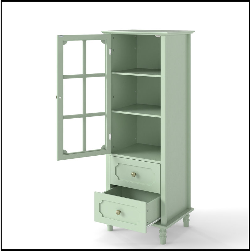 Armoire avec portes en verre et double tiroir, Mint Green