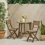 Outdoor 3Pc Half-Round Folding Acacia Wood Bistro Set: Weather-Resistant, Space-Saving, Grey