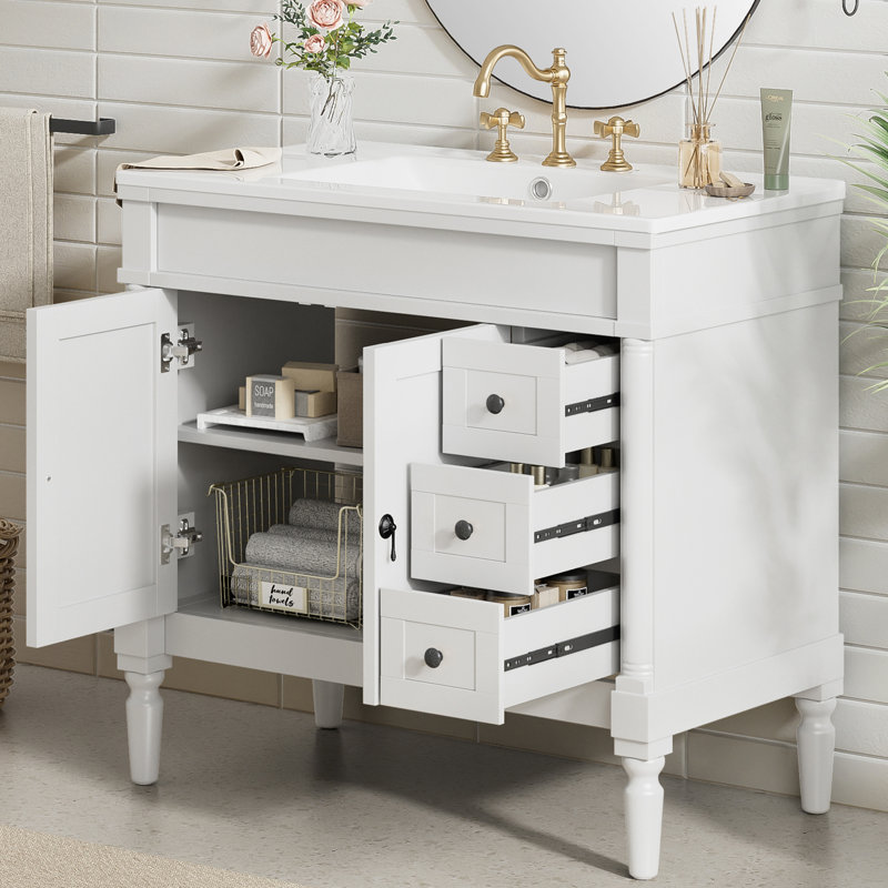 36" Great Bathroom Vanity With Ceramic Top, White