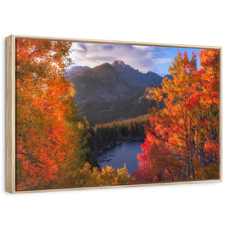 Rocky Mountain Autumn, Cadre flottant en bois naturel, 37 po x 25 po