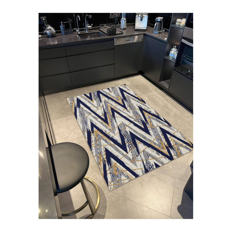 Tapis lavable à rayures croisées et à motif de losanges, Rectangle 2 pi 4 po x 3 pi 11 po