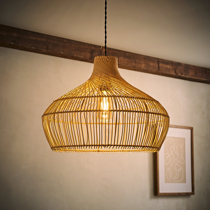 34.5cm H Rattan Dome Pendant Shade in Beige