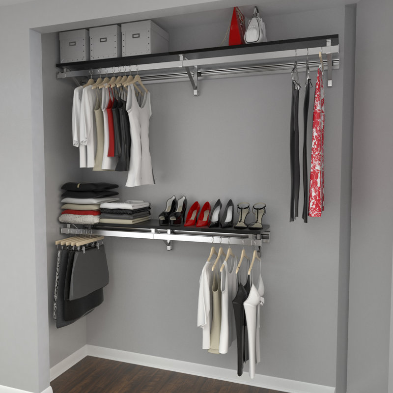 Système de garde-robe à double tablette avec suspension longue (bas 16 po plus court que haut), Espresso