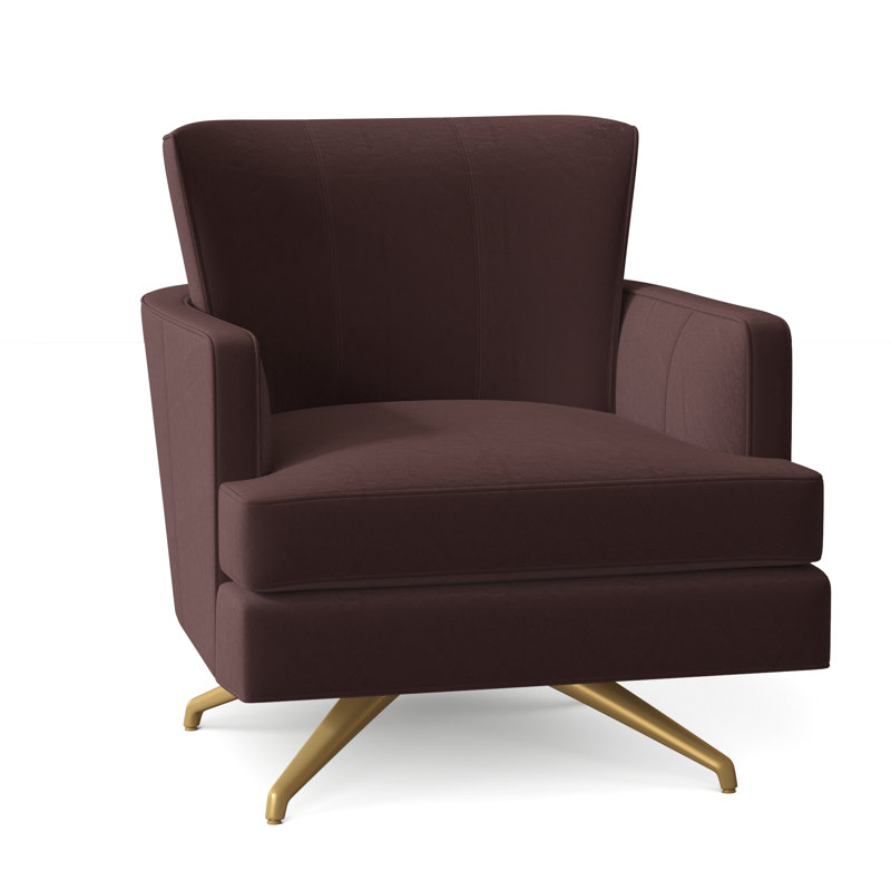 Kyle Swivel Armchair, Brushed Brass, 1181 Pearl Genuine Leather